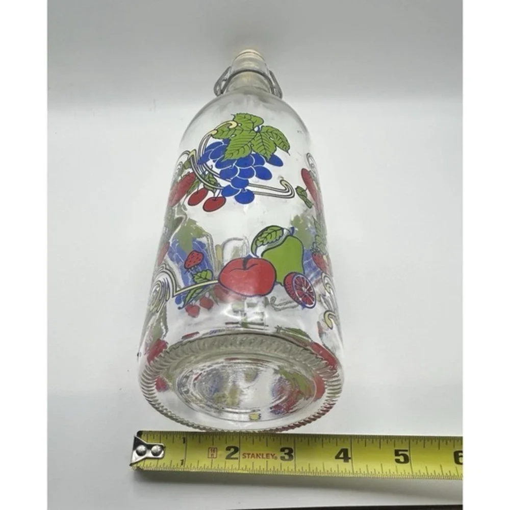 Vintage Hand Painted Home Brew Bottle Decanter With Stopper Grapes Strawberr 13